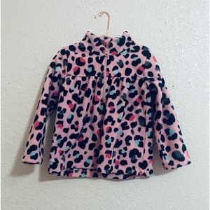Pink leopard print quarter zip fleece jacket girls 5T